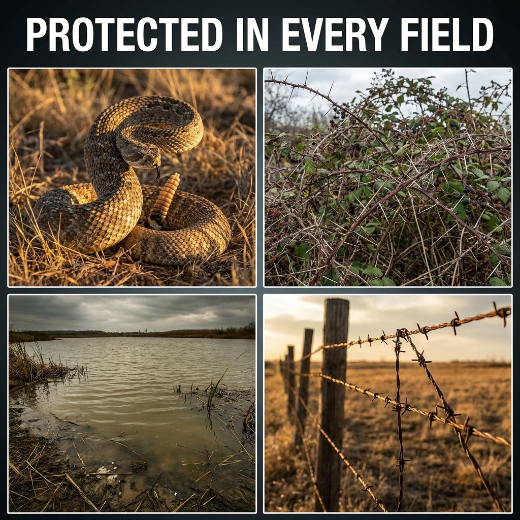 Protected in every field — snakes, thorns, dirty water, barbed wire