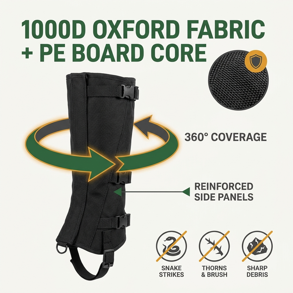 What it's made of — 1000D Oxford fabric with PE board core, 360° coverage, reinforced side panels