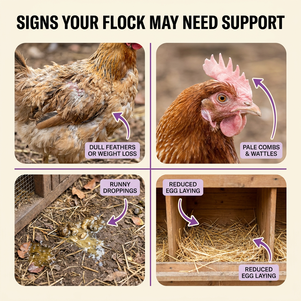 Signs your flock may need support — symptom callout graphic